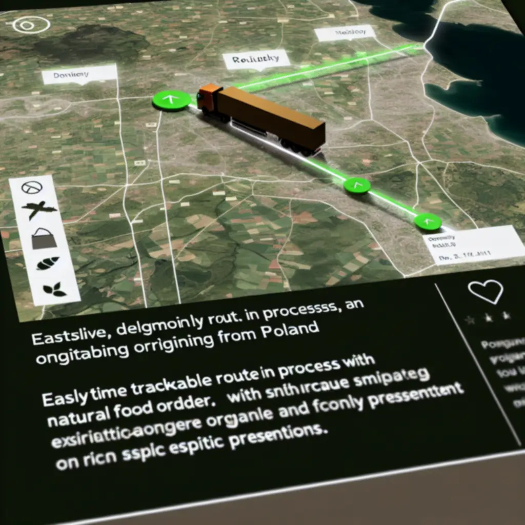 Mapa z zaznaczoną trasą dostawy ekologicznej paczki OrganicfFood