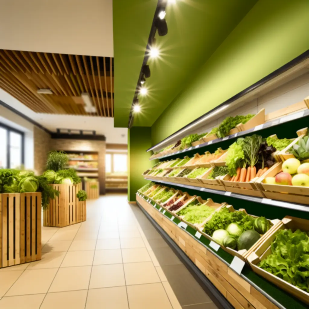 Stoisko z ekologiczną żywnością pełne świeżych warzyw i produktów organicznych