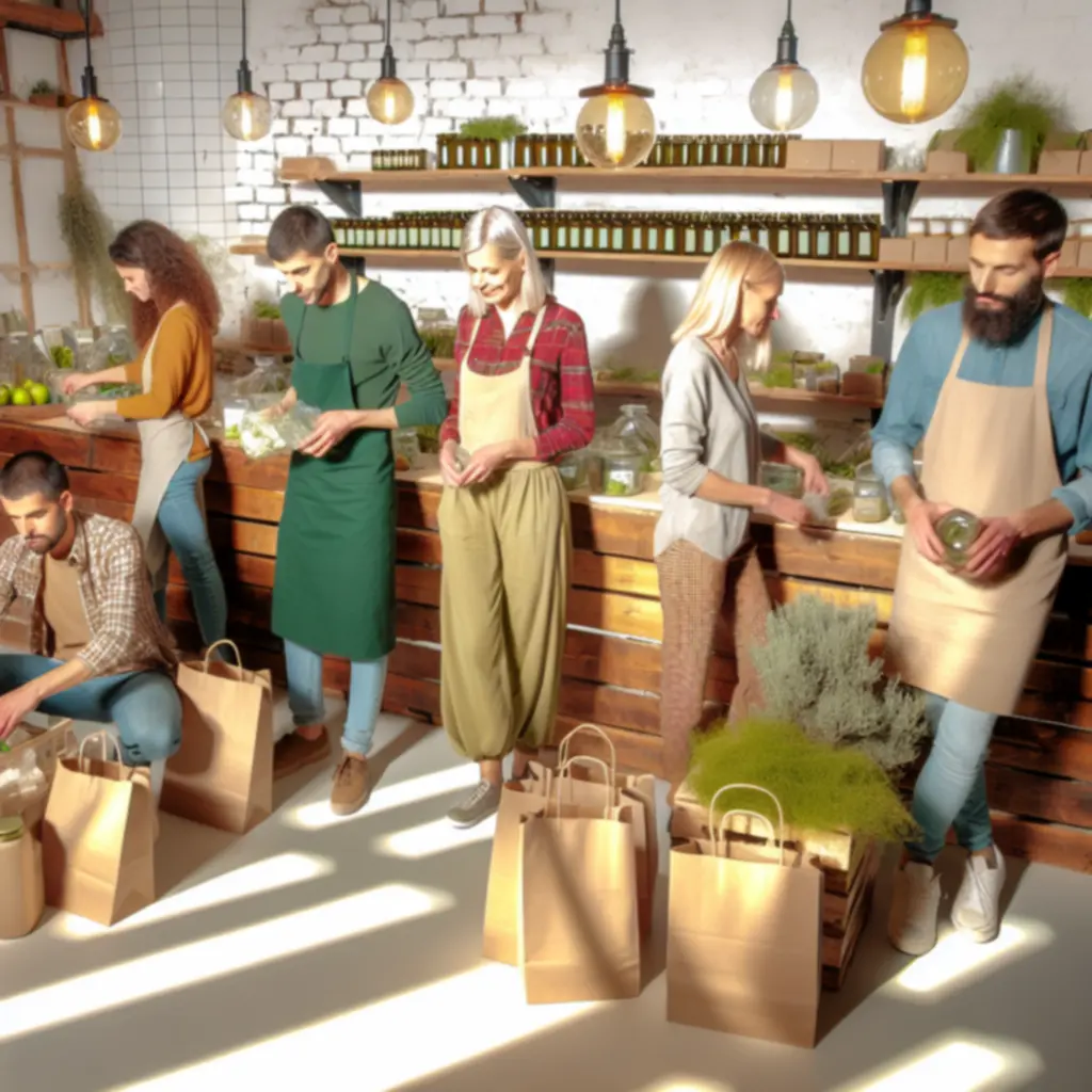 Zespół OrganicfFood pracujący nad przygotowaniem zamówień w sklepie
